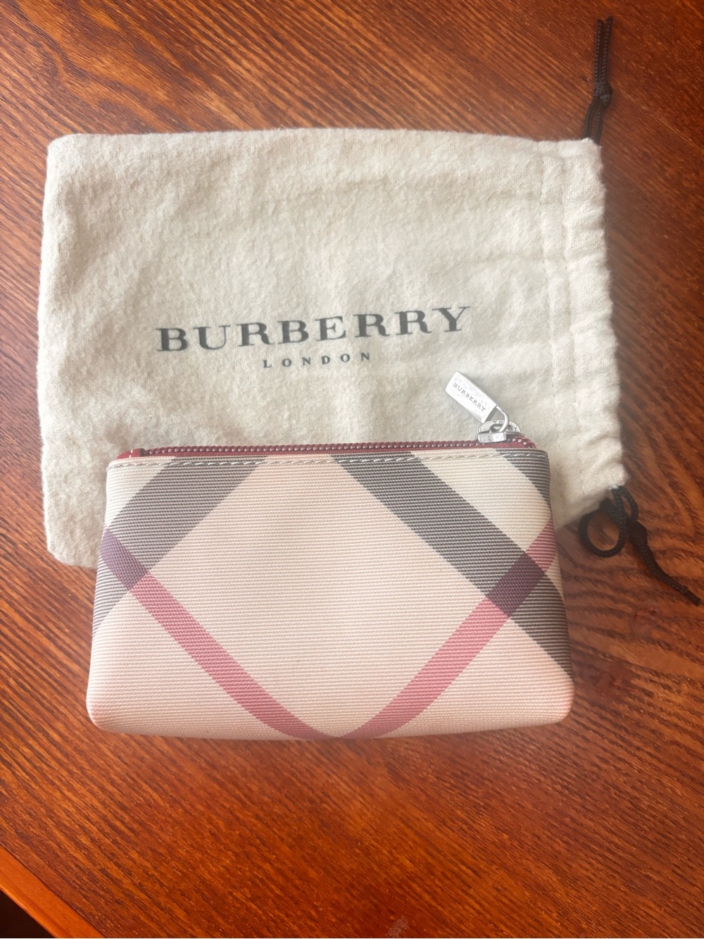 Burberry Nova Check Coin Purse / Small Zip Pouch with Dust Bag